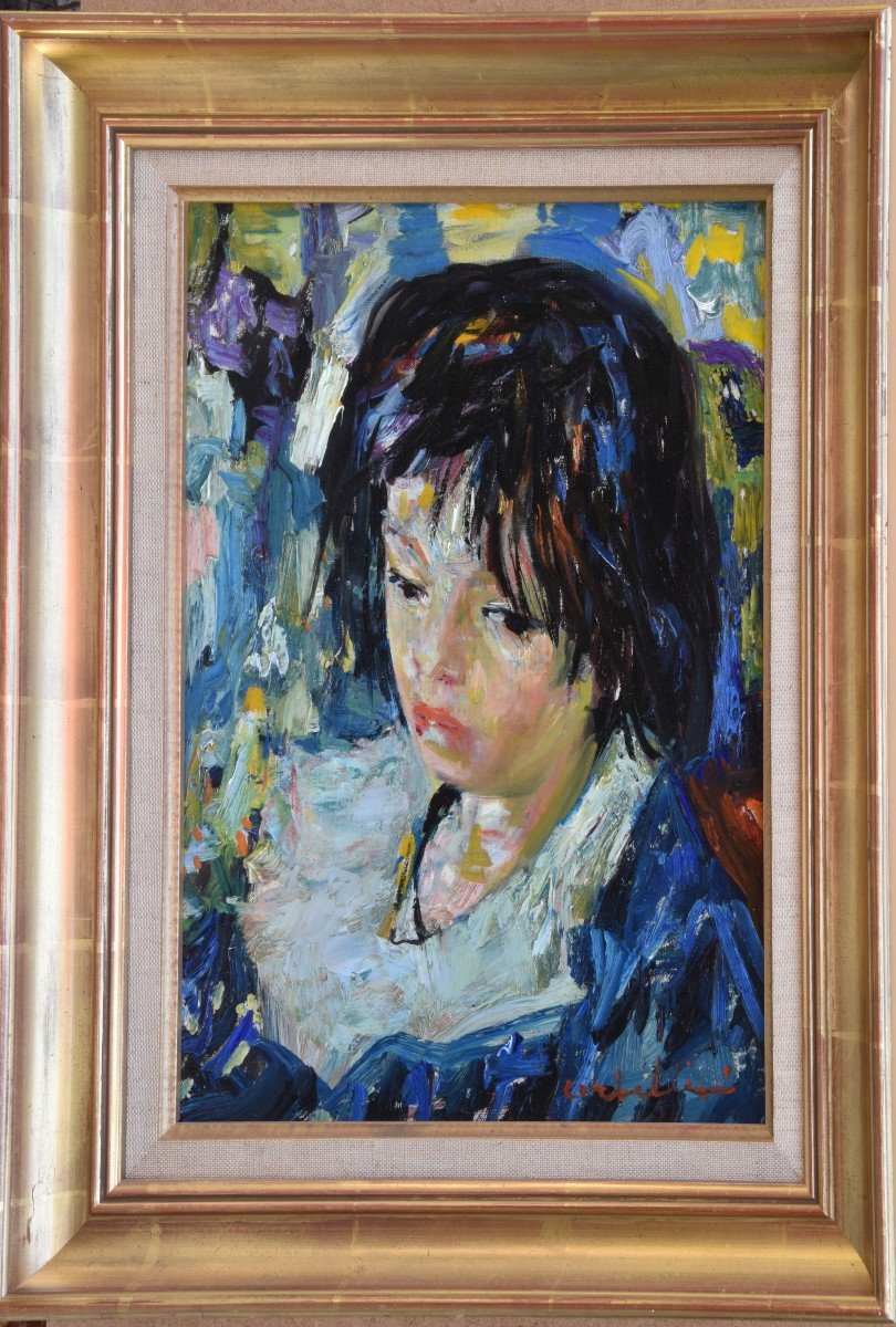 Luigi Corbellini "portrait d'Enfant" Huile Sur Toile 35x27